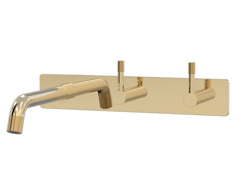 Tapware ParTaps Elm Wall Basin Set Colour: Brass Gold Style: On Plate - Offset Place & Palette
