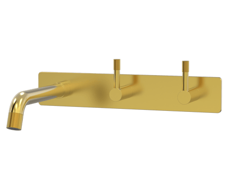Tapware ParTaps Elm Wall Basin Set Colour: Brushed Gold Style: On Plate - Offset Place & Palette