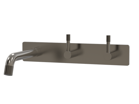 Tapware ParTaps Elm Wall Basin Set Colour: Brushed Gunmetal Style: On Plate - Offset Place & Palette
