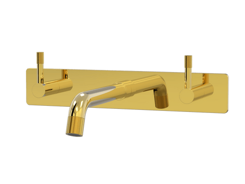 Tapware ParTaps Elm Wall Basin Set Colour: Gold Style: On Plate Place & Palette