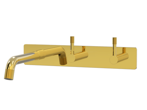 Tapware ParTaps Elm Wall Basin Set Colour: Gold Style: On Plate - Offset Place & Palette