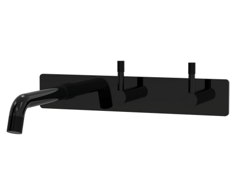 Tapware ParTaps Elm Wall Basin Set Colour: Midnight Black Style: On Plate - Offset Place & Palette