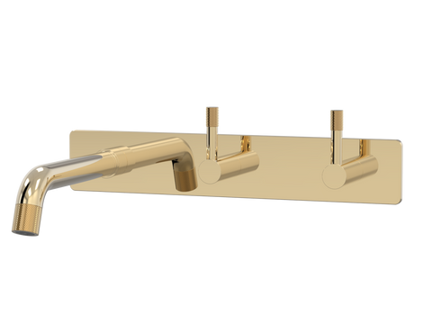 Tapware ParTaps Elm Wall Bath Set - 160mm Colour: Brass Gold Style: On Plate - Offset Place & Palette