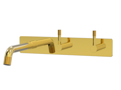 Tapware ParTaps Elm Wall Bath Set - 160mm Colour: Gold Style: On Plate - Offset Place & Palette