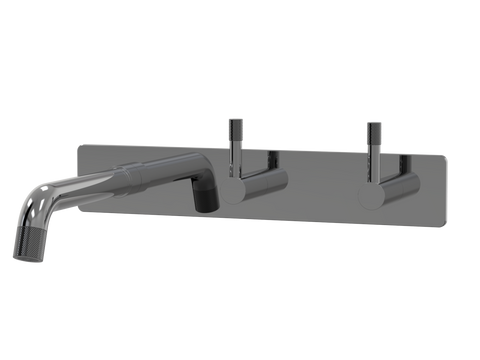 Tapware ParTaps Elm Wall Bath Set - 200mm Colour: Black Sapphire Style: On Plate - Offset Place & Palette