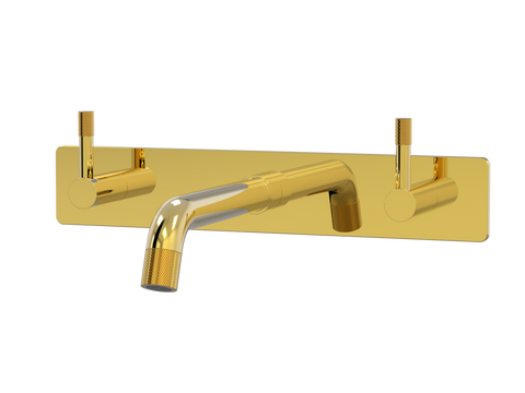 Tapware ParTaps Elm Wall Bath Set - 200mm Colour: Gold Style: On Plate Place & Palette