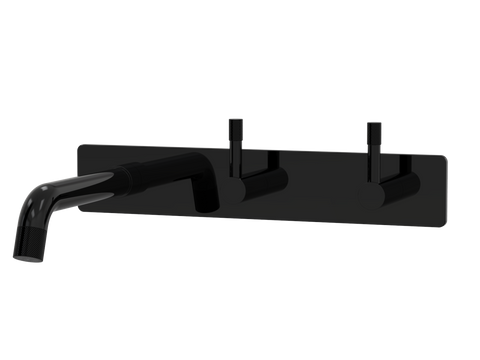 Tapware ParTaps Elm Wall Bath Set - 200mm Colour: Midnight Black Style: On Plate - Offset Place & Palette
