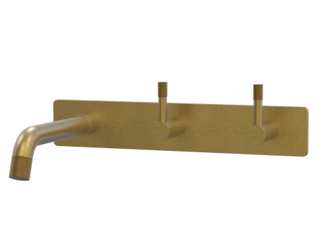 Tapware ParTaps Elm Wall Bath Set - 200mm Colour: Rumbled Brass Style: On Plate - Offset Place & Palette