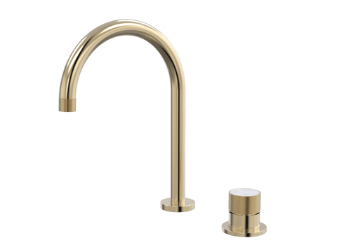 Tapware ParTaps IDK Marble Hob Mixer Set Colour: Brushed Brass Gold Insert: Bianco Marble Place & Palette