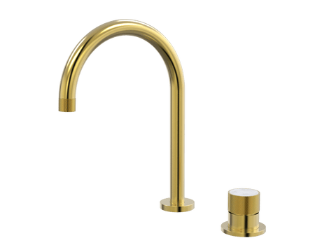 Tapware ParTaps IDK Marble Hob Mixer Set Colour: Brushed Gold Insert: Bianco Marble Place & Palette