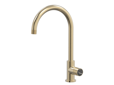 Tapware ParTaps IDK Marble Sink Gooseneck Mixer Colour: Brushed Brass Gold Insert: Nero Marble Place & Palette