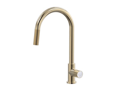 Tapware ParTaps IDK Marble Sink Gooseneck Pull-Out Mixer Colour: Brass Gold Insert: Bianco Marble Place & Palette