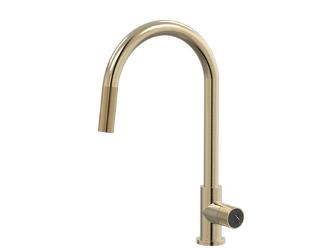 Tapware ParTaps IDK Marble Sink Gooseneck Pull-Out Mixer Colour: Brushed Brass Gold Insert: Nero Marble Place & Palette