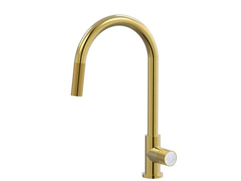 Tapware ParTaps IDK Marble Sink Gooseneck Pull-Out Mixer Colour: Brushed Gold Insert: Bianco Marble Place & Palette