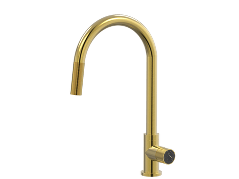 Tapware ParTaps IDK Marble Sink Gooseneck Pull-Out Mixer Colour: Brushed Gold Insert: Nero Marble Place & Palette