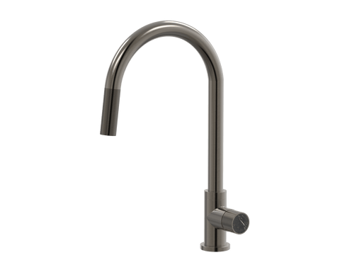 Tapware ParTaps IDK Marble Sink Gooseneck Pull-Out Mixer Colour: Brushed Gunmetal Insert: Nero Marble Place & Palette