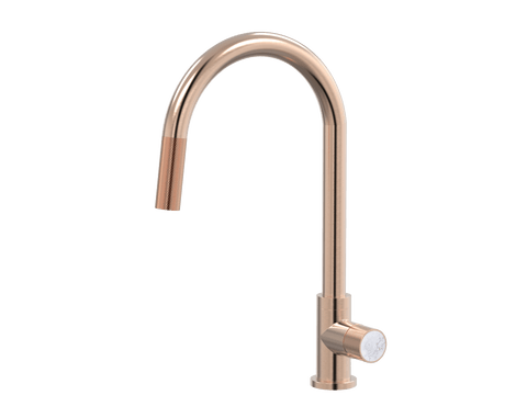 Tapware ParTaps IDK Marble Sink Gooseneck Pull-Out Mixer Colour: Brushed Rose Gold Insert: Bianco Marble Place & Palette