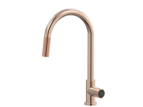 Tapware ParTaps IDK Marble Sink Gooseneck Pull-Out Mixer Colour: Brushed Rose Gold Insert: Nero Marble Place & Palette