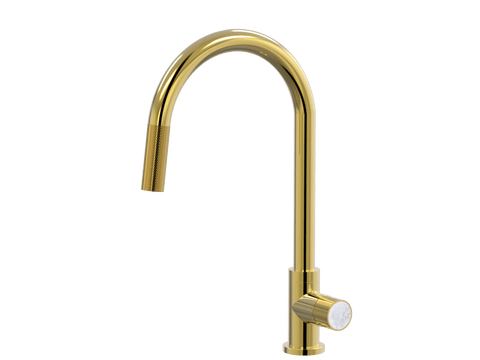 Tapware ParTaps IDK Marble Sink Gooseneck Pull-Out Mixer Colour: Gold Insert: Bianco Marble Place & Palette