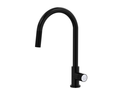 Tapware ParTaps IDK Marble Sink Gooseneck Pull-Out Mixer Colour: Midnight Black Insert: Bianco Marble Place & Palette