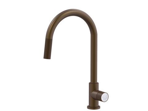 Tapware ParTaps IDK Marble Sink Gooseneck Pull-Out Mixer Colour: Native Brass Insert: Bianco Marble Place & Palette