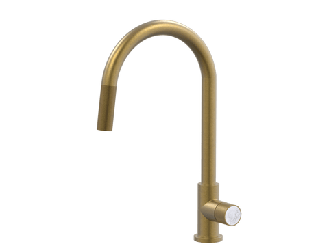 Tapware ParTaps IDK Marble Sink Gooseneck Pull-Out Mixer Colour: Rumbled Brass Insert: Bianco Marble Place & Palette