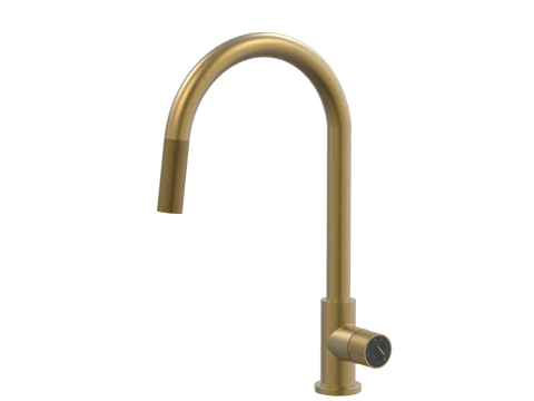 Tapware ParTaps IDK Marble Sink Gooseneck Pull-Out Mixer Colour: Rumbled Brass Insert: Nero Marble Place & Palette