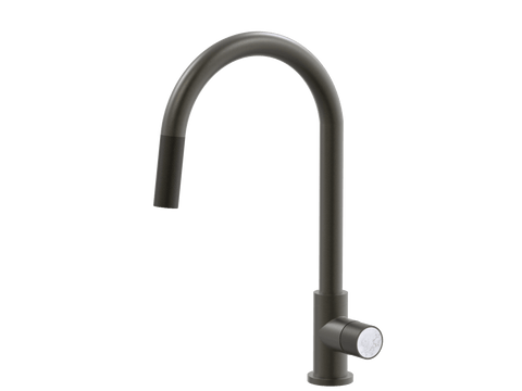 Tapware ParTaps IDK Marble Sink Gooseneck Pull-Out Mixer Colour: Volcanic Grey Insert: Bianco Marble Place & Palette