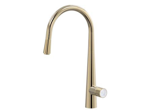 Tapware ParTaps IDK Marble Sink Pull-Out Mixer Colour: Brass Gold Insert: Bianco Marble Place & Palette