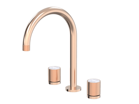 Tapware ParTaps IDK Marble Sink Set Hob Swivel Colour: Brushed Rose Gold Insert: Bianco Marble Place & Palette