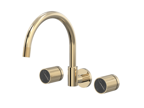 Tapware ParTaps IDK Marble Sink Set Wall Swivel Colour: Brass Gold Insert: Nero Marble Place & Palette
