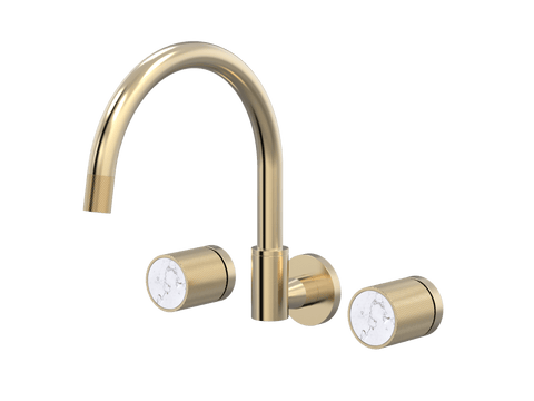 Tapware ParTaps IDK Marble Sink Set Wall Swivel Colour: Brushed Brass Gold Insert: Bianco Marble Place & Palette