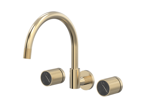 Tapware ParTaps IDK Marble Sink Set Wall Swivel Colour: Brushed Brass Gold Insert: Nero Marble Place & Palette