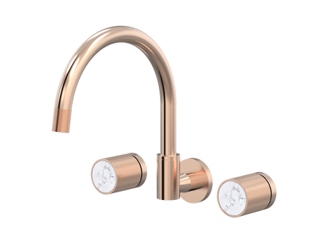 Tapware ParTaps IDK Marble Sink Set Wall Swivel Colour: Brushed Rose Gold Insert: Bianco Marble Place & Palette