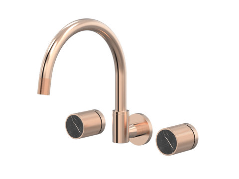 Tapware ParTaps IDK Marble Sink Set Wall Swivel Colour: Brushed Rose Gold Insert: Nero Marble Place & Palette