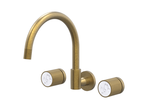 Tapware ParTaps IDK Marble Sink Set Wall Swivel Colour: Rumbled Brass Insert: Bianco Marble Place & Palette