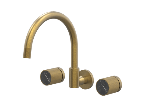 Tapware ParTaps IDK Marble Sink Set Wall Swivel Colour: Rumbled Brass Insert: Nero Marble Place & Palette