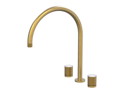 Tapware ParTaps IDK Marble Spa Set Hob Swivel - X-Large Colour: Rumbled Brass Insert: Bianco Marble Place & Palette