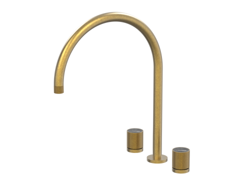 Tapware ParTaps IDK Marble Spa Set Hob Swivel - X-Large Colour: Rumbled Brass Insert: Nero Marble Place & Palette