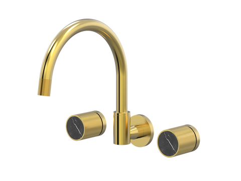 Tapware ParTaps IDK Marble Spa Set Wall Swivel Colour: Brushed Gold Insert: Nero Marble Place & Palette