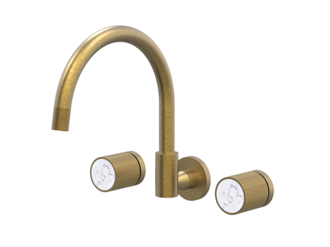 Tapware ParTaps IDK Marble Spa Set Wall Swivel Colour: Rumbled Brass Insert: Bianco Marble Place & Palette