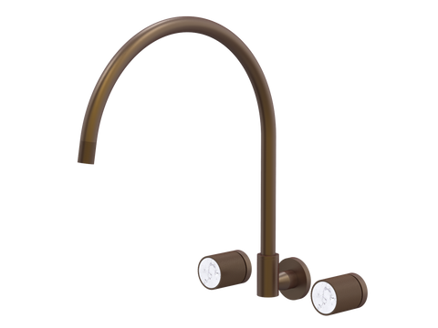 Tapware ParTaps IDK Marble Spa Set Wall Swivel - X-Large Colour: Native Brass Insert: Bianco Marble Place & Palette