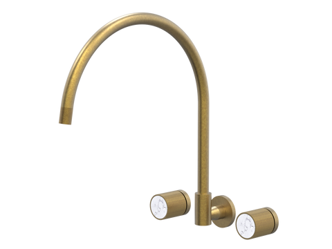 Tapware ParTaps IDK Marble Spa Set Wall Swivel - X-Large Colour: Rumbled Brass Insert: Bianco Marble Place & Palette