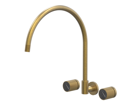Tapware ParTaps IDK Marble Spa Set Wall Swivel - X-Large Colour: Rumbled Brass Insert: Nero Marble Place & Palette