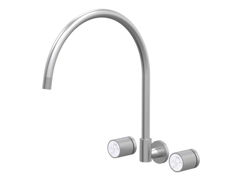 Tapware ParTaps IDK Marble Spa Set Wall Swivel - X-Large Colour: Satin Pearl Insert: Bianco Marble Place & Palette