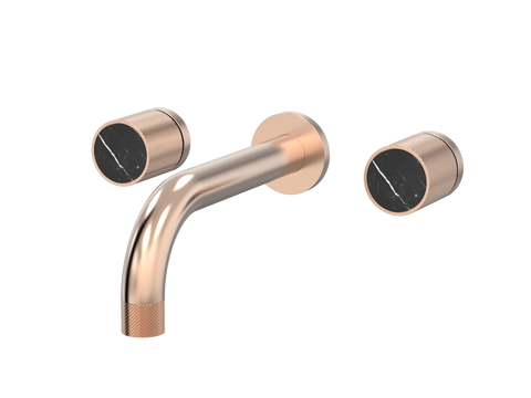 Tapware ParTaps IDK Marble Wall Basin Set - No Plate Colour: Brushed Rose Gold Insert: Nero Marble Place & Palette