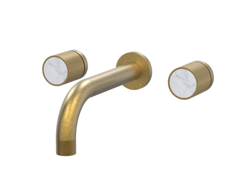 Tapware ParTaps IDK Marble Wall Basin Set - No Plate Colour: Rumbled Brass Insert: Bianco Marble Place & Palette