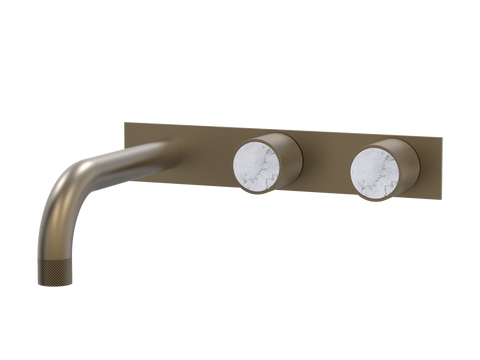 Tapware ParTaps IDK Marble Wall Basin Set - On Plate (Offset) Colour: Antique Bronze Insert: Bianco Marble Place & Palette