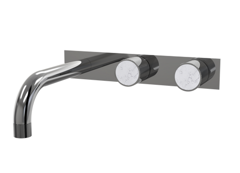 Tapware ParTaps IDK Marble Wall Basin Set - On Plate (Offset) Colour: Black Sapphire Insert: Bianco Marble Place & Palette