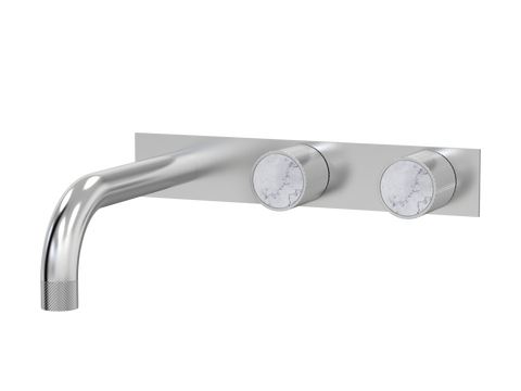 Tapware ParTaps IDK Marble Wall Basin Set - On Plate (Offset) Colour: Brushed Chrome Insert: Bianco Marble Place & Palette
